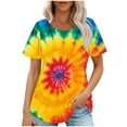 thumbnail image 1 of jtjvou Women's Casual Loose Short Sleeve Blouse Going out Tops for Teen Tie Dye Print Tees Summer Crewneck Shirts Trendy Fashion Lady Multicolor,M, 1 of 6