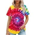 thumbnail image 1 of jtjvou Women's Business Work Blouse Going out Tops for Teen Tie Dye Print Tops Trendy Fashion Lady Crewneck Blouse Plus Size Short Sleeve Pullover Summer Multicolor,L, 1 of 6
