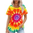 thumbnail image 1 of jtjvou Women's Going out Tops for Teen Tie Dye Shirts Trendy Fashion Oversize Summer Lady Crewneck Tuinc Short Sleeve Tees Multicolor,XXL, 1 of 6