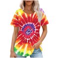 thumbnail image 1 of jtjvou Women's Business Work Blouse Oversize Short Sleeve Pullover Going out Tops for Teen Crewneck Blouse Trendy Fashion Summer Tie Dye Tops Lady Multicolor,L, 1 of 6