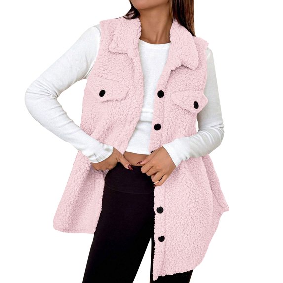 jtjvou Women's Button Down Fleece Outerwear Vest Sleeveless Teddy Jacket Coat Fall Winter Clothes Pink XXL