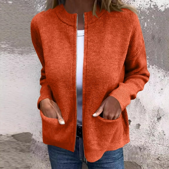 jtjvou Women's Button Knit Jacket Zipper Pocket Long Sleeves Casual Stylish Winter Cardigan Comfortable Soft Fabric Perfect for Daily Leisure Parties Work Family Vacations Orange XXXXL