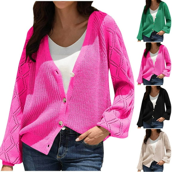 jtjvou Women's Cable Knit Long Sleeve Open Front Cardigan V-Neck Button Down Loose Sweater Coat Outwear Beige L