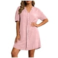 thumbnail image 1 of jtjvou Women's Casual Button Up Collared V Neck Dress Short Sleeve Solid Color Tunic Mini Dresses with Pockets Pink XXL, 1 of 7