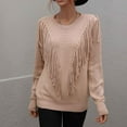 thumbnail image 1 of jtjvou Women's Casual Crewneck Fringe Tassel Knitted Pullover Sweater Jumper Tops,Khaki,L, 1 of 5