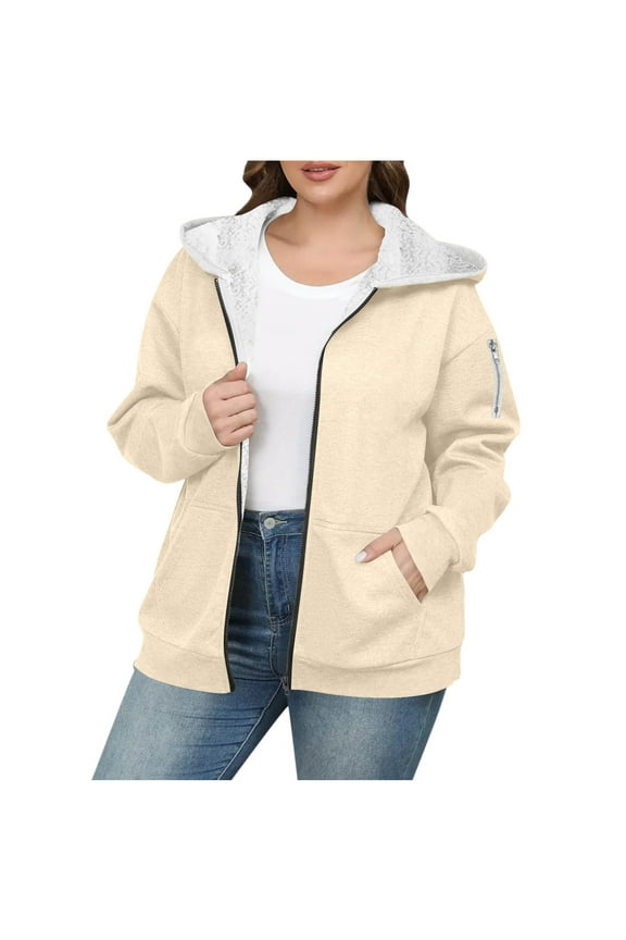 Women's Casual Full Zip Up Lined Hoodie Sweatshirt Winter Long Sleeve Thermal Thick Jacket Coat with Pockets Yellow L