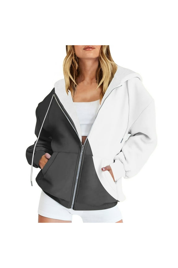 Women's Casual Hooded Sweater Jacket Printed Zippered Long Sleeve Soft Comfortable Lightweight Fashionable Spring Casual Wear Ideal for Party Work Vacation Gray S