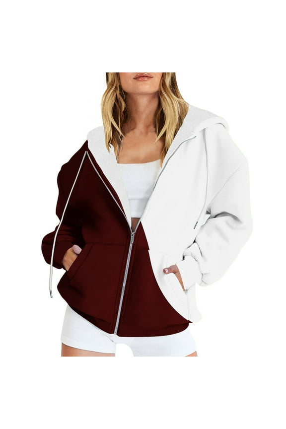 Women's Casual Hooded Sweater Jacket Printed Zippered Long Sleeve Soft Comfortable Lightweight Fashionable Spring Casual Wear Ideal for Party Work Vacation Red S