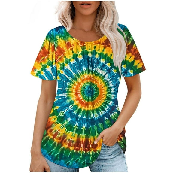 jtjvou Women's Casual Loose Short Sleeve Pullover Floral Tops Trendy Fashion Round Neck Pullover Going out Tops for Teen Summer Multicolor,M