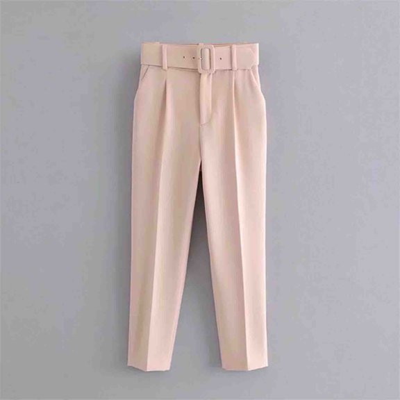 jtjvou Women's Casual Pants High Waist Slim Fit With Belt Spring Summer Comfortable Lightweight Fashionable Full Length Trousers Ideal for Daily Wear and Parties Pink M