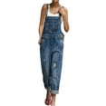 thumbnail image 1 of jtjvou Women's Casual Stretch Adjustable Denim Bib Overalls Jeans Pants Jumpsuits Blue L, 1 of 5