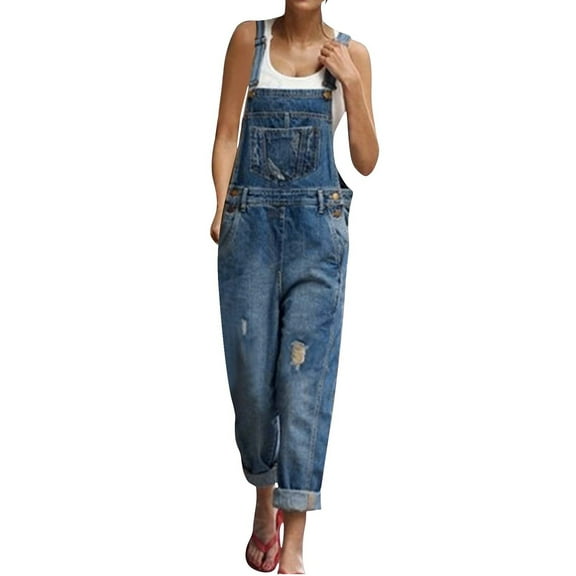 jtjvou Women's Casual Stretch Adjustable Denim Bib Overalls Jeans Pants Jumpsuits Blue L