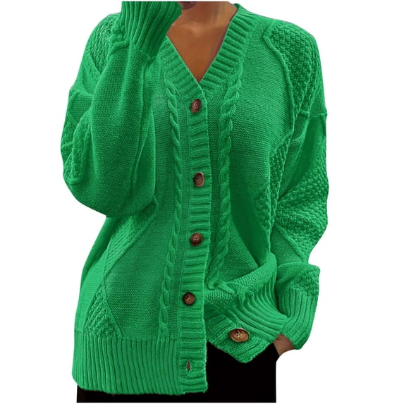 jtjvou Women's Casual Sweater V Neck Button Down Long Sleeve Pullovers Tops Soft Loose Fit Cozy Solid Knitted Sweaters Green XL