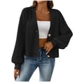 thumbnail image 1 of jtjvou Women's Chunky Knit Open Front Sweater Long Sleeve Button Loose Short Cardigan Outerwear Coats Black M, 1 of 8