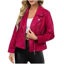 jtjvou Women's Classic Notched Lapel Asymmetric Zip Motorcycle Faux Suede Leather Jacket Red XXL