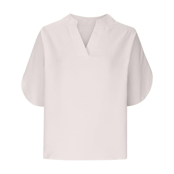 jtjvou Women's Cold Shoulder Tops Summer Fashion Short Sleeve V Neck Casual Loose Solid Color Blouse Long Sleeve Shirts White XXL