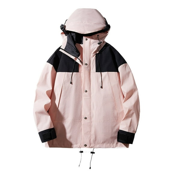 jtjvou Women's Color Block Outdoor Waterproof Hoodie Jackets Long Sleeve Casual Outerwear Full Zip Sports Coat with PocketsPink XXL