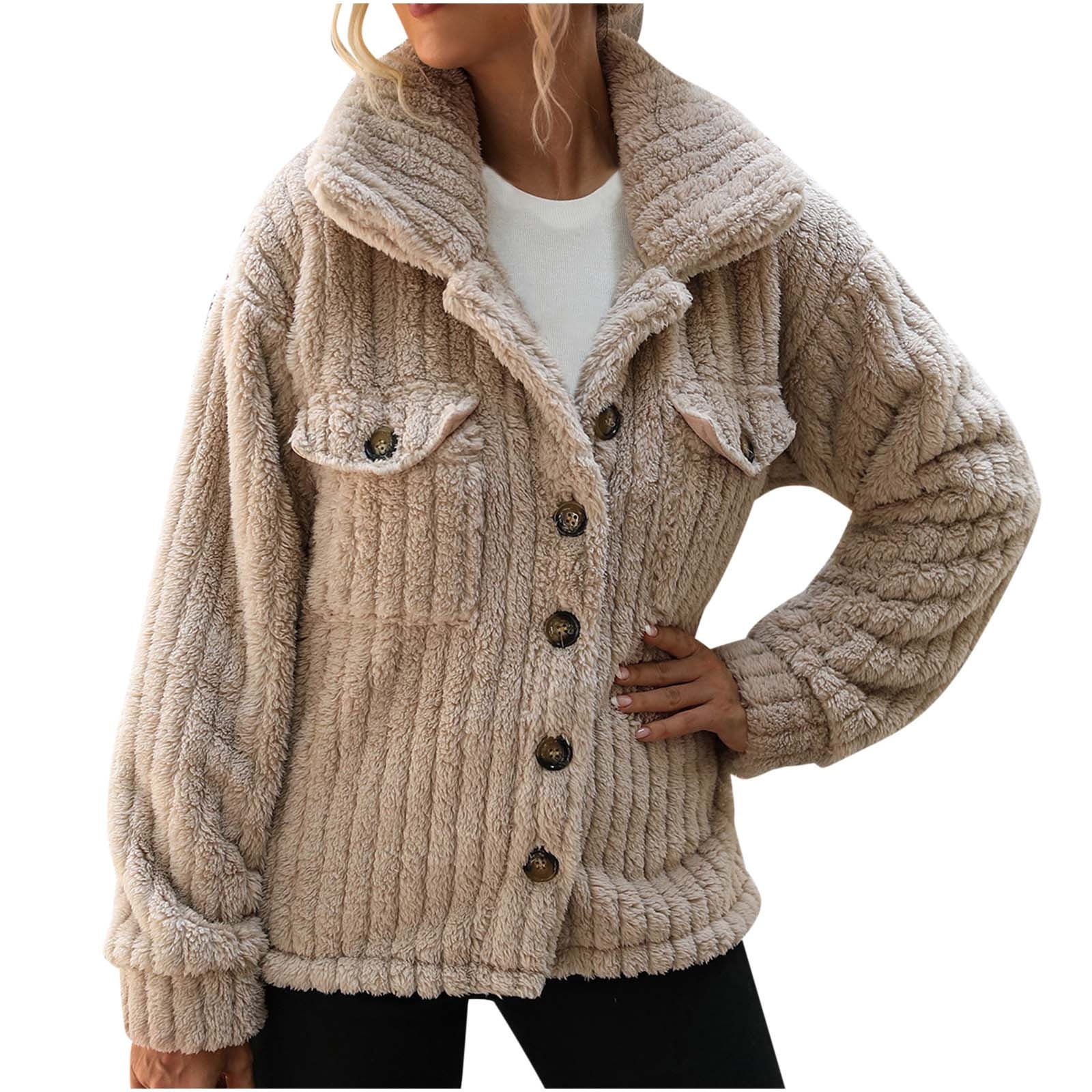 jtjvou Women's Corduroy Jacket Sherpa Trucker Jacket Fleece Lapel ...
