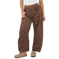 thumbnail image 1 of jtjvou Women's Corduroy Pants Barrel Mid-Rise Elastic Waist Cord Pants Casual Wide Leg Baggy Trouser with Pockets Brown XL, 1 of 9