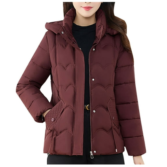 jtjvou Women's Cotton Padded Jacket Warm Elegant Winter Parka Coat Thickening Temperament Outerwear Red XXL