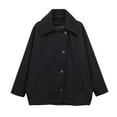thumbnail image 1 of jtjvou Women's Cropped Pea Coat Winter Warm Lapel Collar Button Wool Coats Work Dressy Casual Jacket with Pockets Black M, 1 of 5