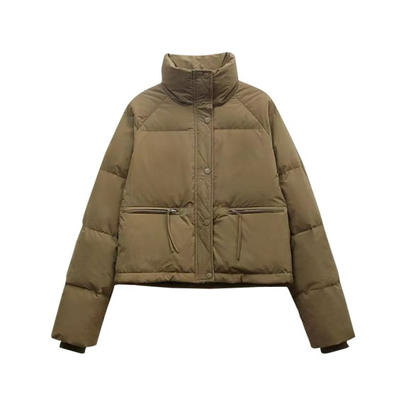 jtjvou Women's Cropped Puffer Jacket Stand Collar Vegan Leather Padded Bubble Short Down Coats Winter Thicken Warm Jacket for Women Green,XL