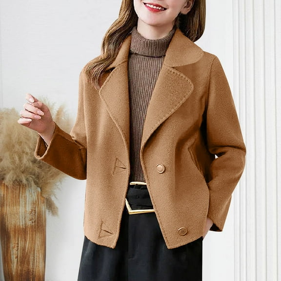jtjvou Women's Double Breasted Lapel Jacket Casual Loose Fit Soft Fabric Comfortable Everyday Wear Stylish for Party Travel Office Yellow M