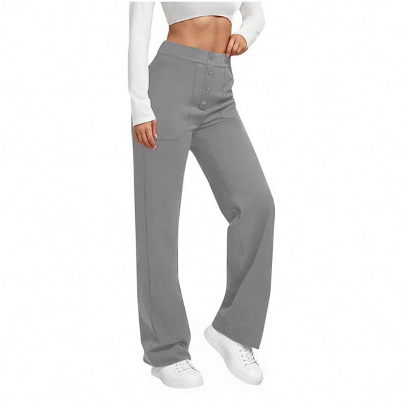jtjvou Women's Dress Pants Straight Leg Business Casual Work High Waist Stretchy Trousers with Pockets Pull On Office Slacks Gray L