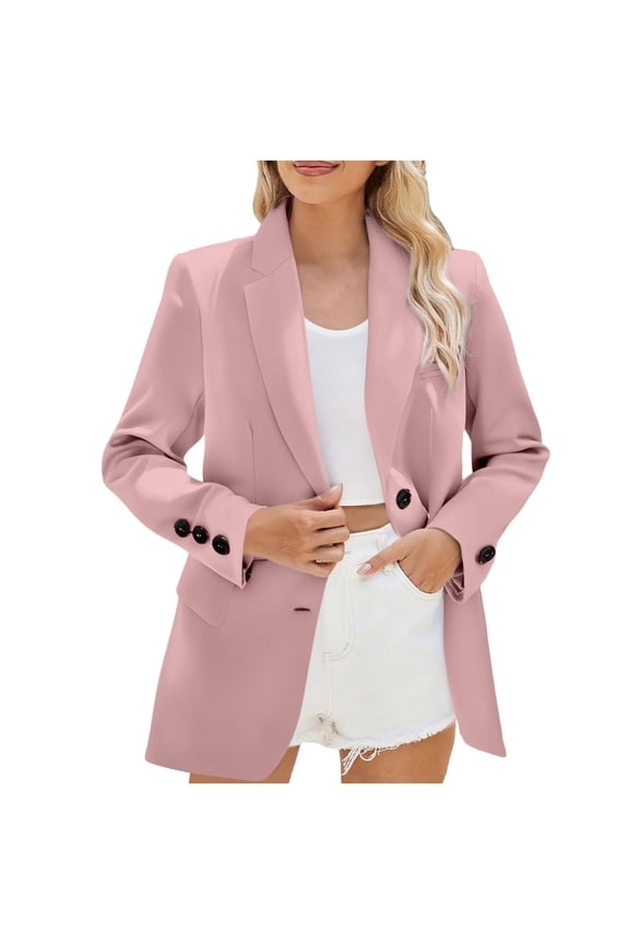 Women's Fall Casual Blazer - Fully Lined Lightweight Button Lapel Collar Slim Fashion Business Work Office with Pocket 2025 Pink S