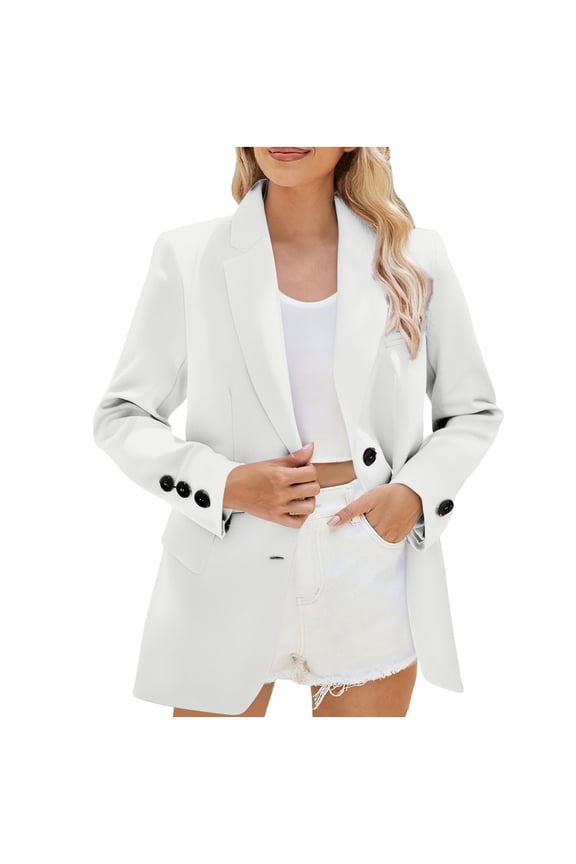 Women's Fall Casual Blazer - Fully Lined Lightweight Button Lapel Collar Slim Fashion Business Work Office with Pocket 2025 White S