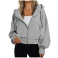 thumbnail image 1 of jtjvou Women's Fashion Hoodie Full Zipper Short Sweatshirt Casual Cozy Gym Top Solid Color Jacket Winter And Spring Outfits Gray XXL, 1 of 6