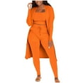 thumbnail image 1 of jtjvou Women's Fashion Solid Color Round Neck Elastic Waist Pants Set - 3-Piece Outfit with Sleeveless Top Jacket and Long Pants for Casual and Party Wear Orange M, 1 of 6