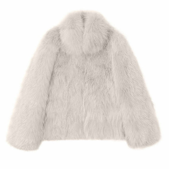 jtjvou Women's Faux Fur Coat Long Sleeve Fluffy Jacket Open Front Furry Winter Shaggy Short Coat Outwear Beige L