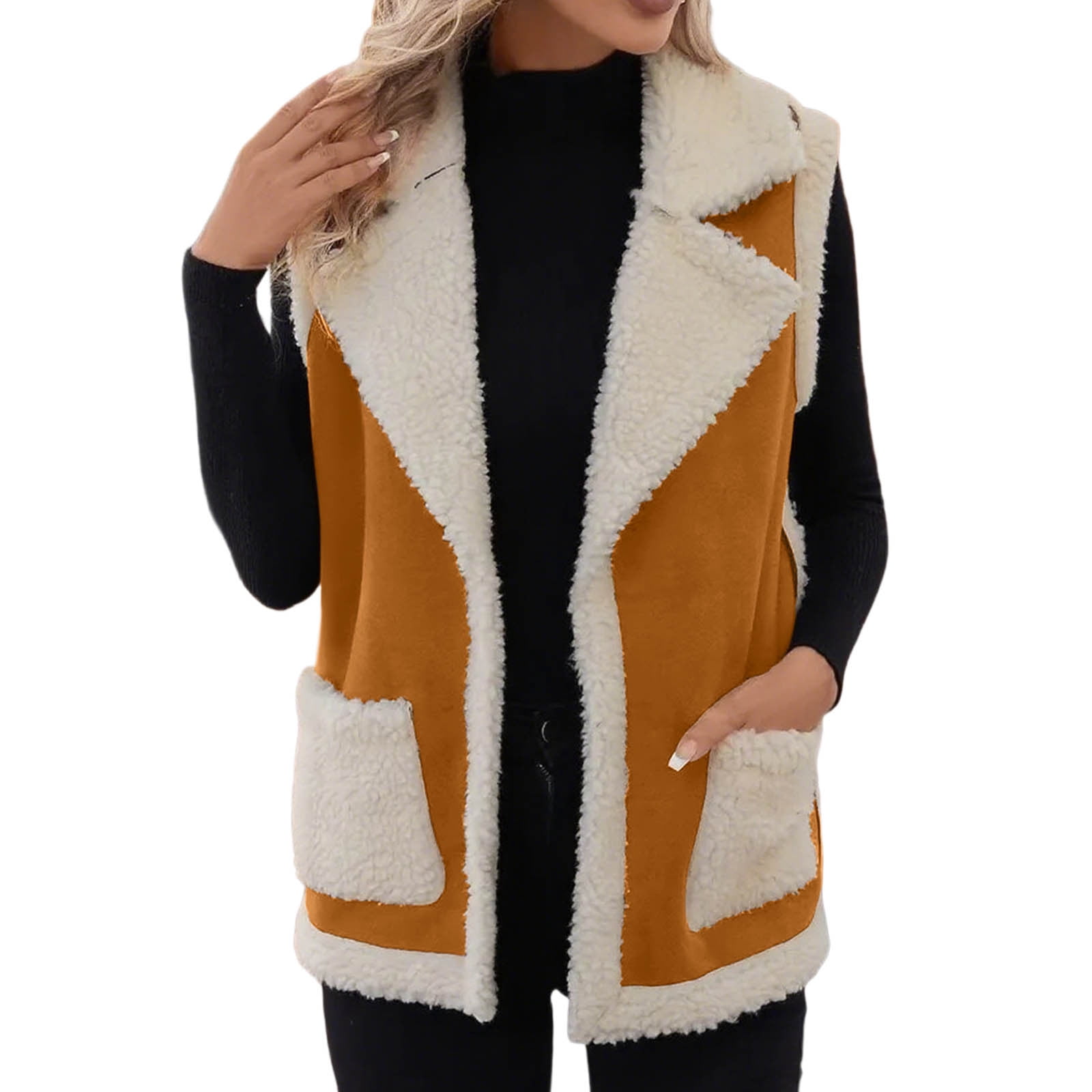 jtjvou Women's Faux Fur Vest, Winter Warm Suede Sherpa Leather