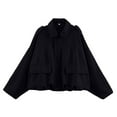 thumbnail image 1 of jtjvou Women's Faux Suede Jacket Spring Lapel Coat Casual Oversized Long Sleeves Trendy Streetwear Outerwear Black M, 1 of 6