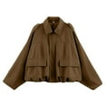 thumbnail image 1 of jtjvou Women's Faux Suede Jacket Spring Lapel Coat Casual Oversized Long Sleeves Trendy Streetwear Outerwear Brown L, 1 of 7