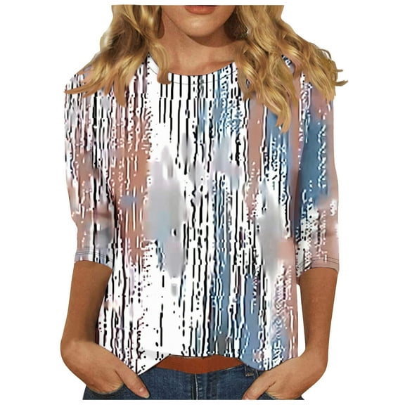 jtjvou Women's Floral Blouse Plus Size Trendy Fashion Going out Tops for Teen Crewneck Shirts Summer 3/4 Sleeve Tops Multicolor,M