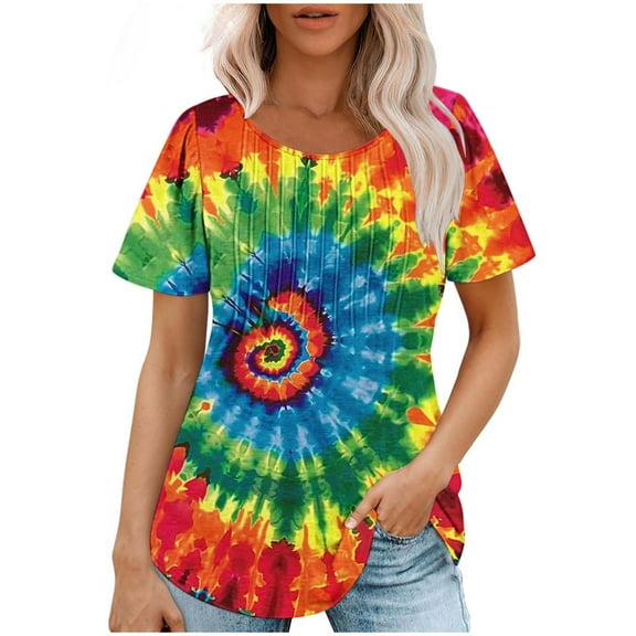 jtjvou Women's Floral Tees Summer Trendy Fashion Oversize Going out Tops for Teen Round Neck Tees Short Sleeve Blouse Multicolor,M