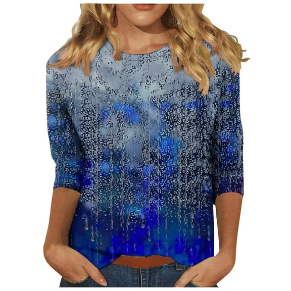 jtjvou Women's Floral Tuinc Plus Size Trendy Fashion Going out Tops for Teen Summer Round Neck Blouse 3/4 Sleeve Shirts Multicolor,XXXL