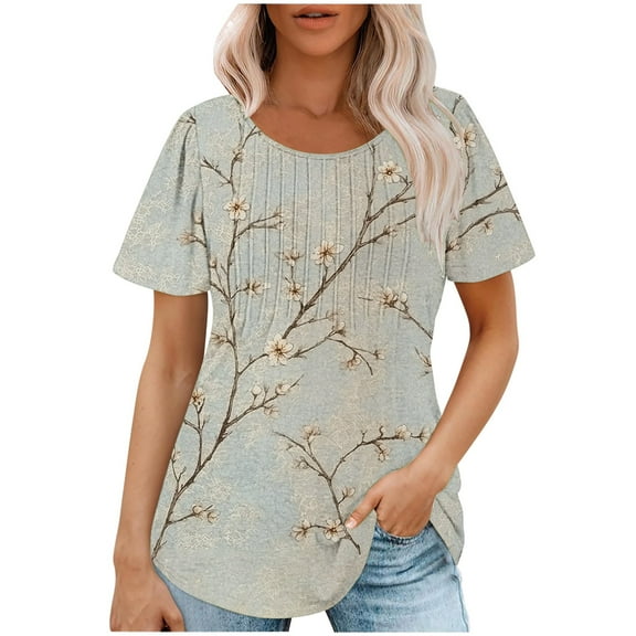 jtjvou Women's Floral Tuinc Round Neck Tuinc Plus Size Summer Trendy Fashion Short Sleeve Shirts Going out Tops for Teen Multicolor,XL