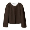 thumbnail image 1 of jtjvou Women's Fluffy Cropped Faux Fur Jacket Coats,Shaggy Short Cardigan Outwear Overcoat Parka Brown M, 1 of 3