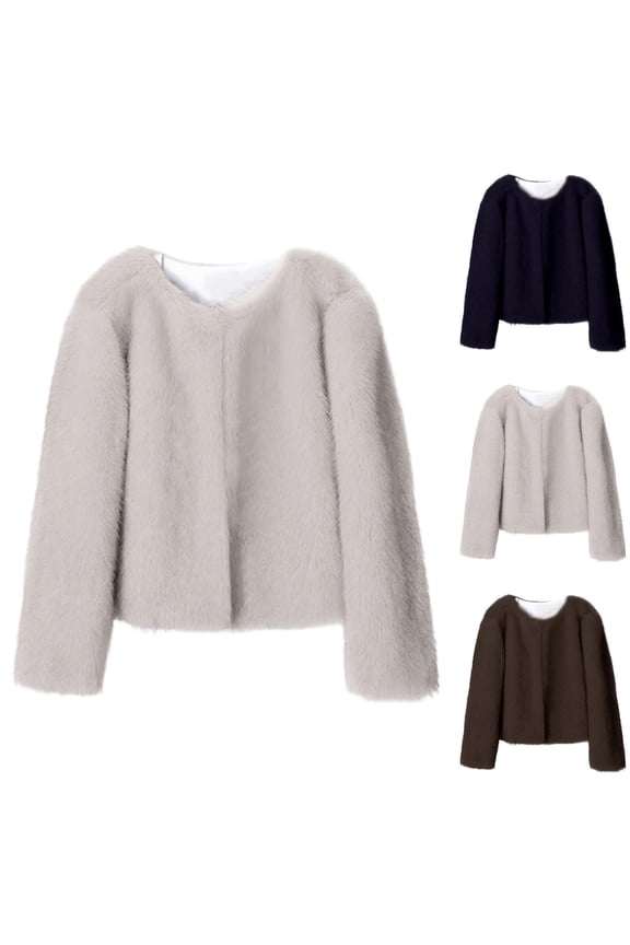 Women's Fluffy Cropped Faux Fur Jacket Coats,Shaggy Short Cardigan Outwear Overcoat Parka Gray XL