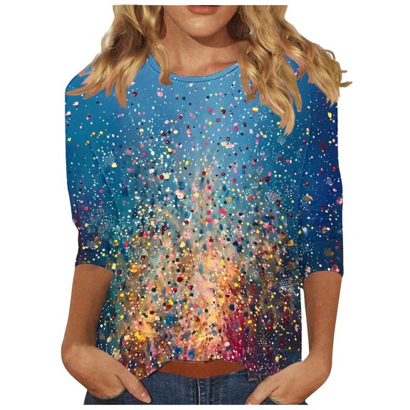jtjvou Women's Going out Tops for Teen Floral Pullover 3/4 Sleeve Tuinc Trendy Fashion Crewneck Tees Casual Loose Summer Lady Multicolor,L