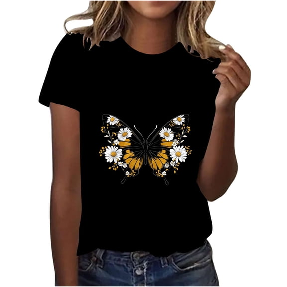 jtjvou Women's Going out Tops for Teen Floral Shirts Lady Trendy Fashion Crewneck Pullover Casual Loose Short Sleeve Tees Summer Multicolor,XXL