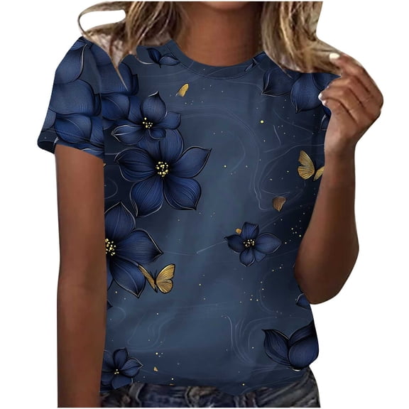 jtjvou Women's Oversize Short Sleeve Tees Crewneck Shirts Summer Tie Dye Shirts Trendy Fashion Lady Going out Tops for Teen Multicolor,XXL