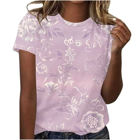 jtjvou Women's Plus Size Short Sleeve Blouse Crewneck Tees Summer Tie Dye Tees Trendy Fashion Going out Tops for Teen Multicolor,L