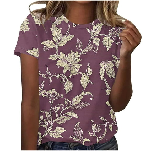 jtjvou Women's Summer Round Neck Blouse Plus Size Going out Tops for Teen Short Sleeve Tuinc Trendy Fashion Tie Dye Pullover Multicolor,L