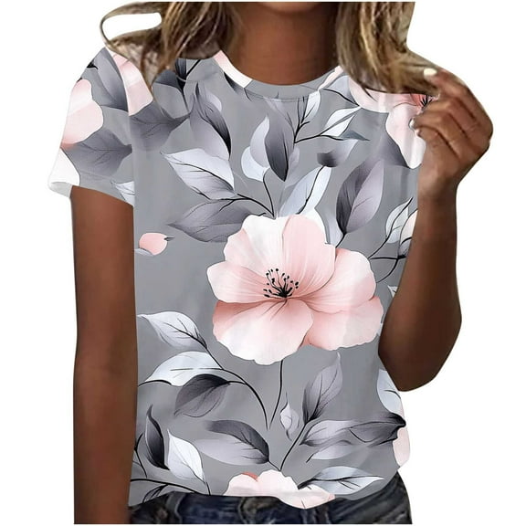 jtjvou Women's Trendy Fashion Short Sleeve Tees Round Neck Blouse Summer Going out Tops for Teen Oversize Lady Tie Dye Shirts Multicolor,M