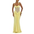 thumbnail image 1 of jtjvou Women's Halter Twist Knot Maxi Dress Draped Ribbon Ruched Cocktail Dress Sheer Mesh Bodycon Formal Dresses Yellow S, 1 of 8