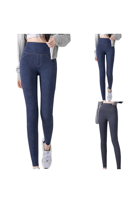 Women's High Waist Pocket Tummy Control Skinny Jeans Yoga Fitness Butt Lifting Tight Stretch Jeggings Blue L